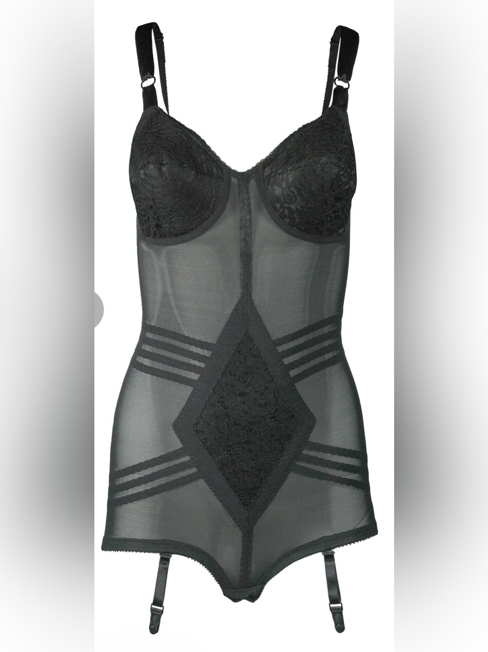 Rago Black Lace & Mesh Shapewear Garter Bodysuit
